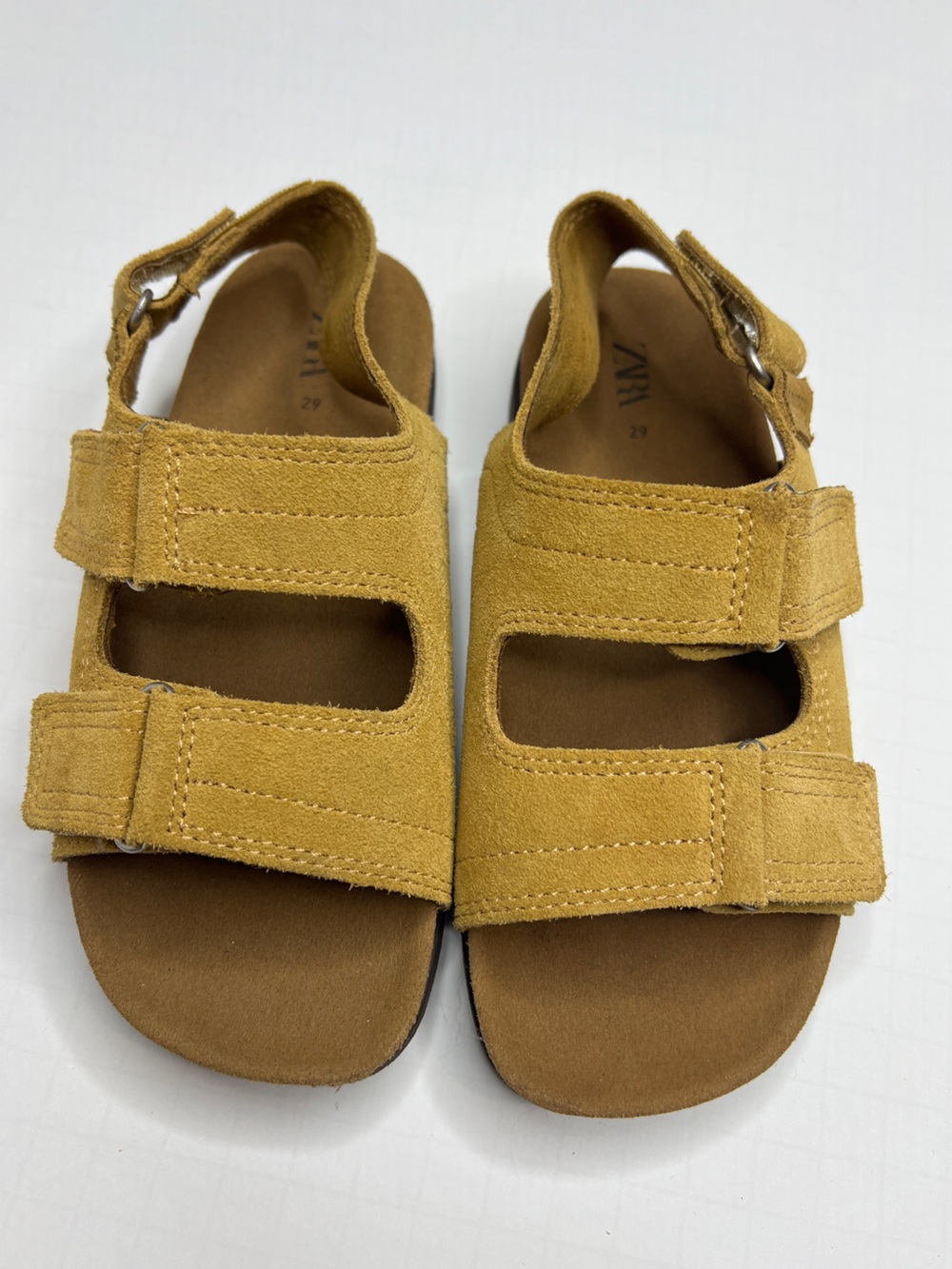 NWOT: Zara Light Brown Suede Double-Strap Sandals with Buckle